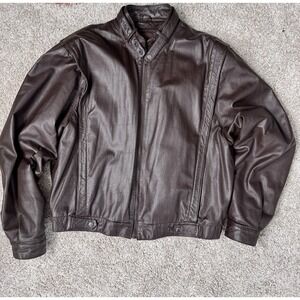 Vintage Timber Trail Mens Brown Leather Bomber Jacket XL Oversized Grunge Moto